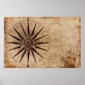 Compass Segelschiff Discovery Age World Map Poster (Vorne)
