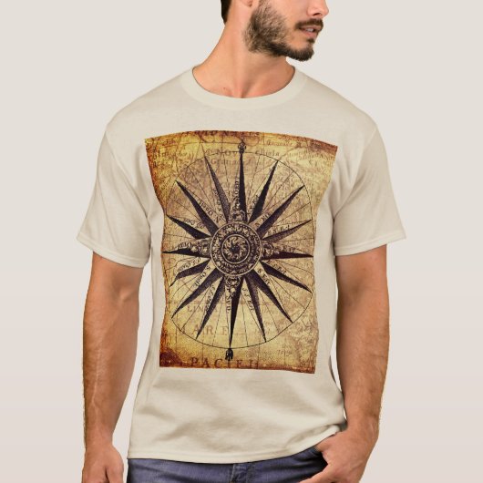 Compass Segelschiff Discovery Age World Map T-Shirt (Vorderseite)