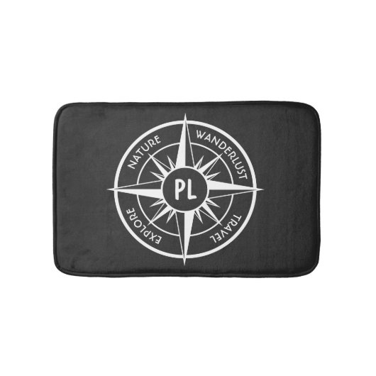 Compass star Emblem monogramm schwarz-weiß Badematte (Vorderseite)