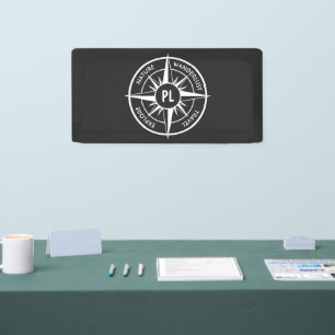 Compass star Emblem monogramm schwarz-weiß Banner