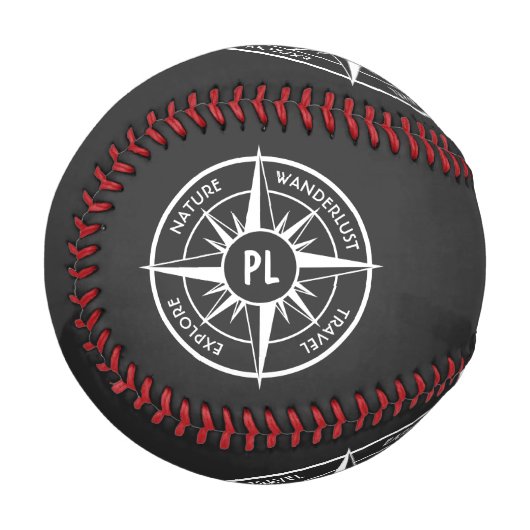 Compass star Emblem monogramm schwarz-weiß Baseball (Vorderseite Links)