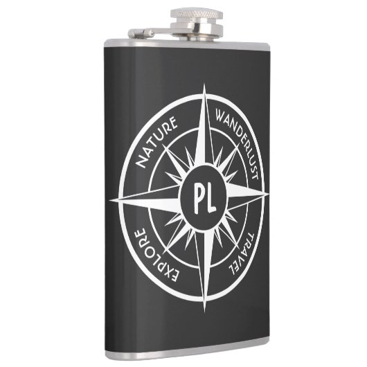 Compass star Emblem monogramm schwarz-weiß Flachmann (Rechts)