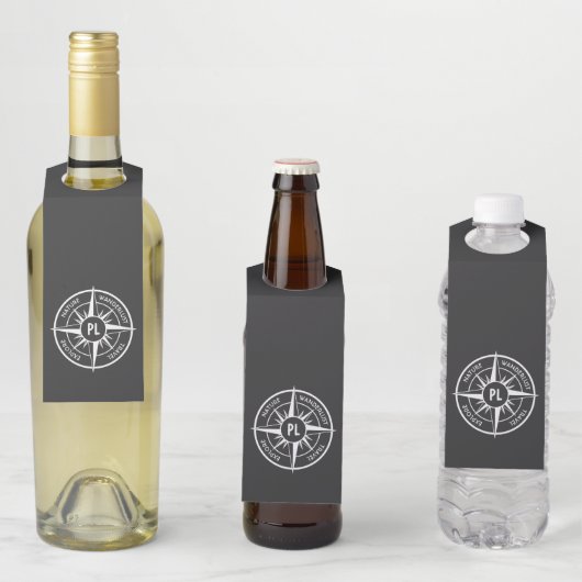 Compass star Emblem monogramm schwarz-weiß Flaschenanhänger (Beispiel)