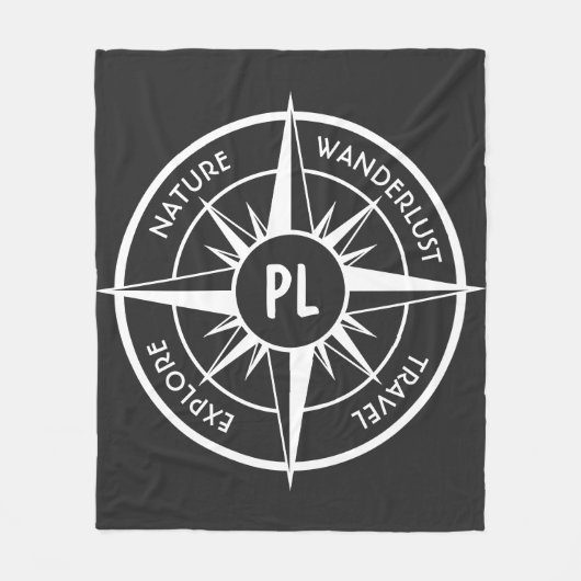 Compass star Emblem monogramm schwarz-weiß Fleecedecke (Vorderseite)