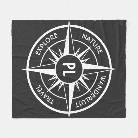 Compass star Emblem monogramm schwarz-weiß Fleecedecke (Vorderseite (Horizontal))