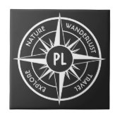 Compass star Emblem monogramm schwarz-weiß Fliese (Vorderseite)