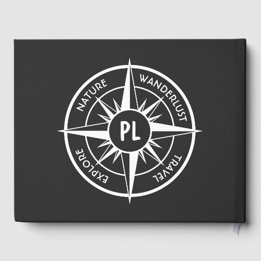 Compass star Emblem monogramm schwarz-weiß Gästebuch (Rückseite)
