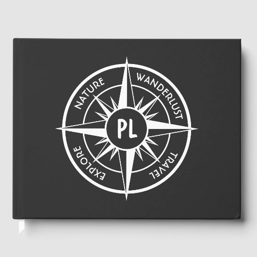 Compass star Emblem monogramm schwarz-weiß Gästebuch (Vorderseite)