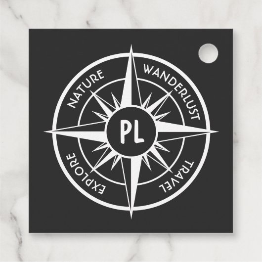 Compass star Emblem monogramm schwarz-weiß Geschenkanhänger (Rückseite)