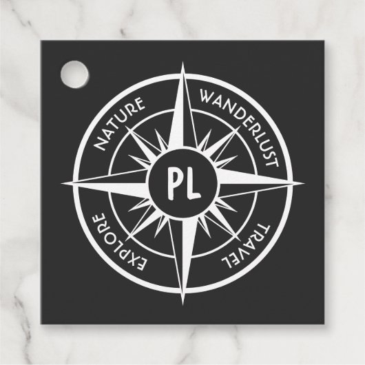 Compass star Emblem monogramm schwarz-weiß Geschenkanhänger (Vorderseite)