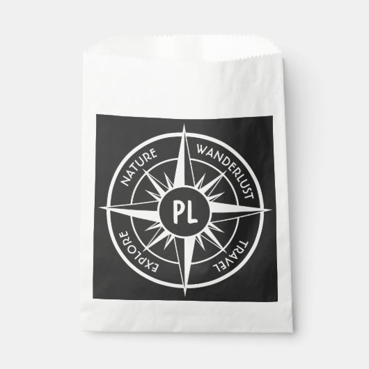 Compass star Emblem monogramm schwarz-weiß Geschenktütchen (Vorderseite)