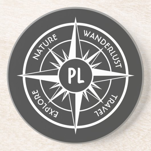 Compass star Emblem monogramm schwarz-weiß Getränkeuntersetzer (Vorne)