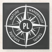 Compass star Emblem monogramm schwarz-weiß Glasuntersetzer (Vorderseite)