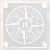 Compass star Emblem monogramm schwarz-weiß Glasuntersetzer (Rückseite)