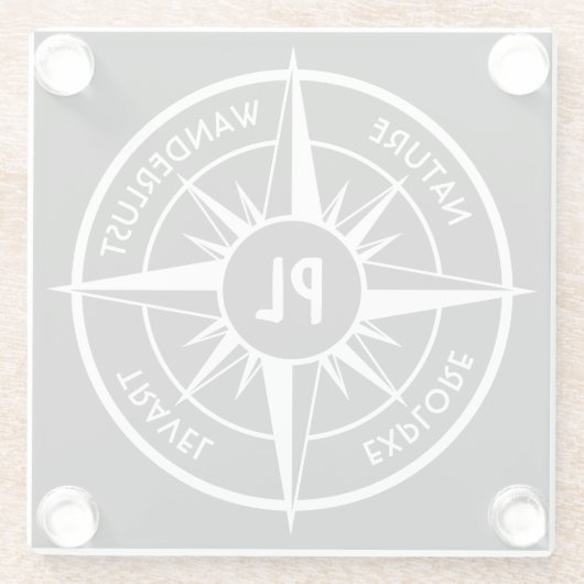Compass star Emblem monogramm schwarz-weiß Glasuntersetzer (Rückseite)