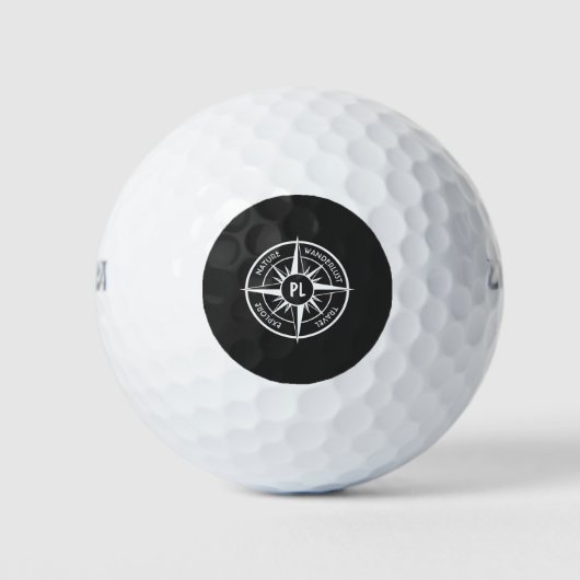 Compass star Emblem monogramm schwarz-weiß Golfball (Vorderseite)