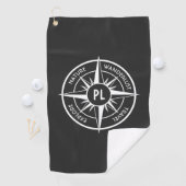 Compass star Emblem monogramm schwarz-weiß Golfhandtuch (Insitu)