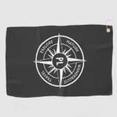 Compass star Emblem monogramm schwarz-weiß Golfhandtuch (Horizontal)