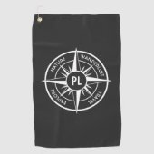 Compass star Emblem monogramm schwarz-weiß Golfhandtuch (Vorderseite)