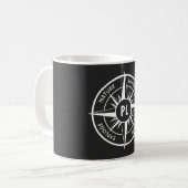 Compass star Emblem monogramm schwarz-weiß Kaffeetasse (Vorderseite Links)
