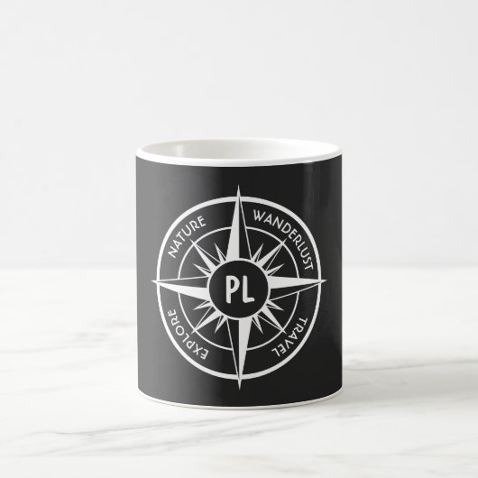 Compass star Emblem monogramm schwarz-weiß Kaffeetasse (Mittel)