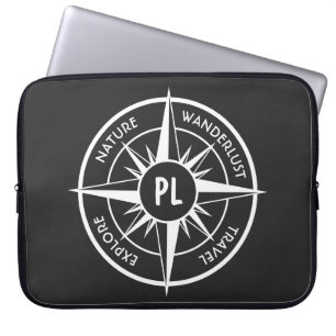 Compass star Emblem monogramm schwarz-weiß Laptopschutzhülle