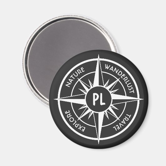 Compass star Emblem monogramm schwarz-weiß Magnet (Vorderseite/Rückseite)