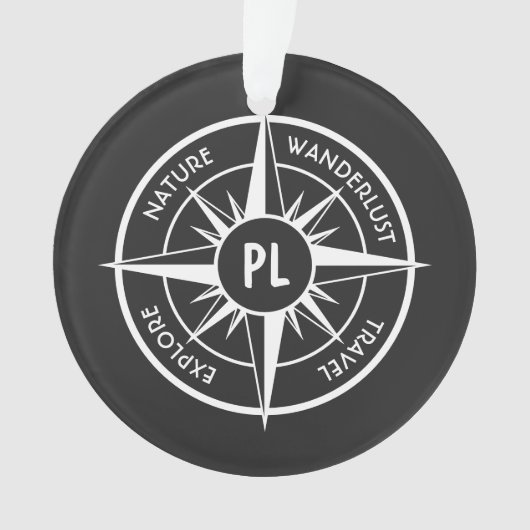 Compass star Emblem monogramm schwarz-weiß Ornament (Vorderseite)