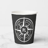 Compass star Emblem monogramm schwarz-weiß Pappbecher (Rückseite)