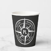 Compass star Emblem monogramm schwarz-weiß Pappbecher (Vorderseite)