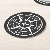 Compass star Emblem monogramm schwarz-weiß Runder Pappuntersetzer (Angewinkelt)