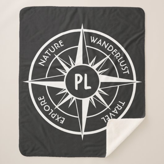 Compass star Emblem monogramm schwarz-weiß Sherpadecke (Vorderseite)