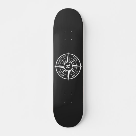 Compass star Emblem monogramm schwarz-weiß Skateboard (Vorne)