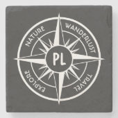 Compass star Emblem monogramm schwarz-weiß Steinuntersetzer (Vorderseite)