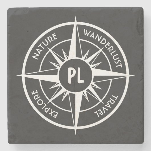 Compass star Emblem monogramm schwarz-weiß Steinuntersetzer (Vorderseite)