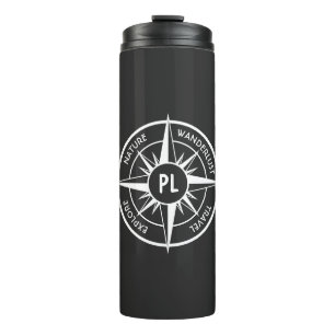 Compass star Emblem monogramm schwarz-weiß Thermosbecher