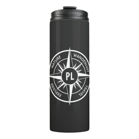 Compass star Emblem monogramm schwarz-weiß Thermosbecher (Vorderseite)