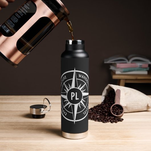 Compass star Emblem monogramm schwarz-weiß Trinkflasche (Kaffee)