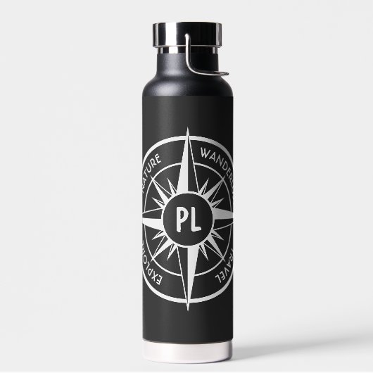 Compass star Emblem monogramm schwarz-weiß Trinkflasche (Links)
