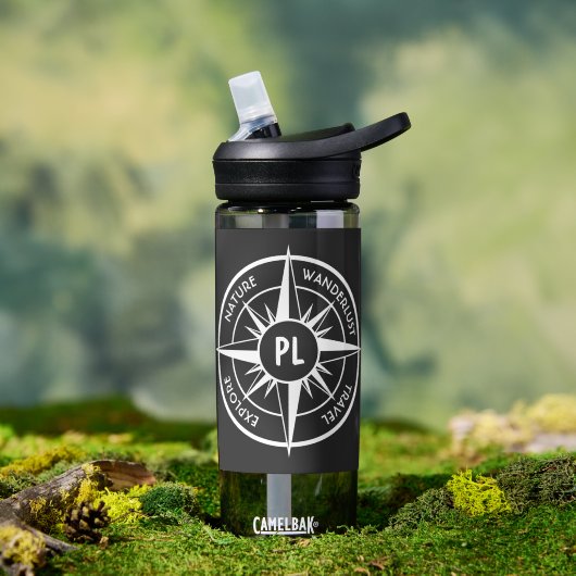 Compass star Emblem monogramm schwarz-weiß Trinkflasche (Außenbereich)