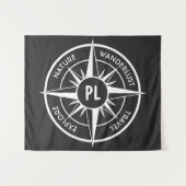 Compass star Emblem monogramm schwarz-weiß Wandteppich (Vorderseite (Horizontal))