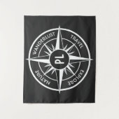 Compass star Emblem monogramm schwarz-weiß Wandteppich (Vorderseite)