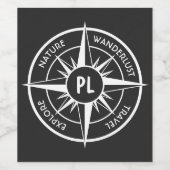Compass star Emblem monogramm schwarz-weiß Weinetikett (Einzelnes Label)