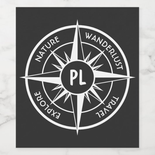 Compass star Emblem monogramm schwarz-weiß Weinetikett (Einzelnes Label)