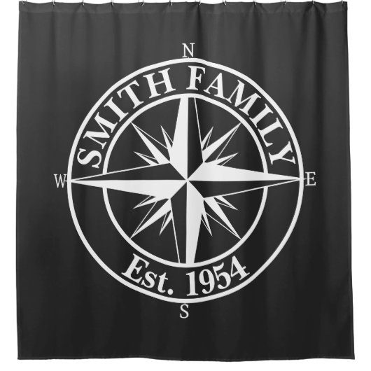 Compass Star Monogramm personalisierbares Emblem Duschvorhang (Vorderseite)