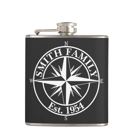 Compass Star Monogramm personalisierbares Emblem Flachmann (Vorderseite)