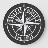 Compass Star Monogramm personalisierbares Emblem Große Wanduhr (Vorderseite)