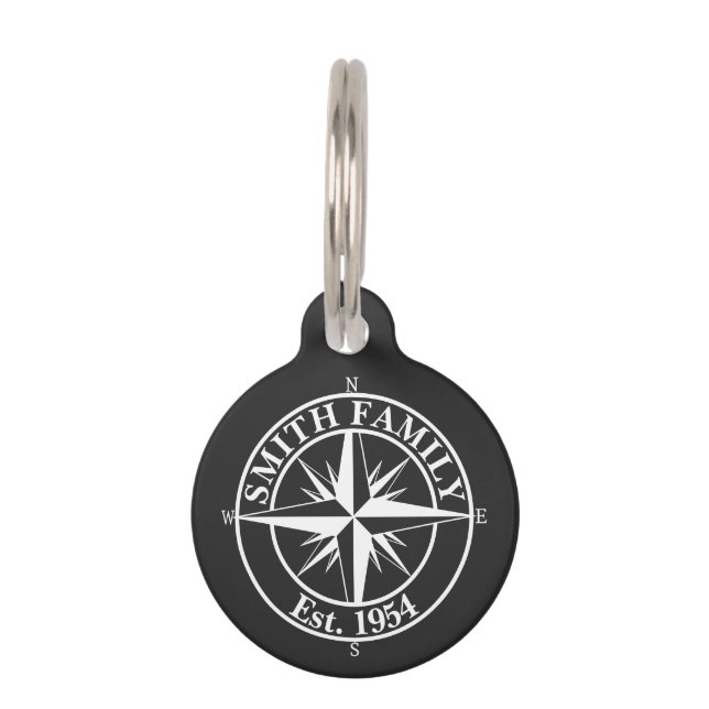 Compass Star Monogramm personalisierbares Emblem Haustiermarke (Vorderseite)
