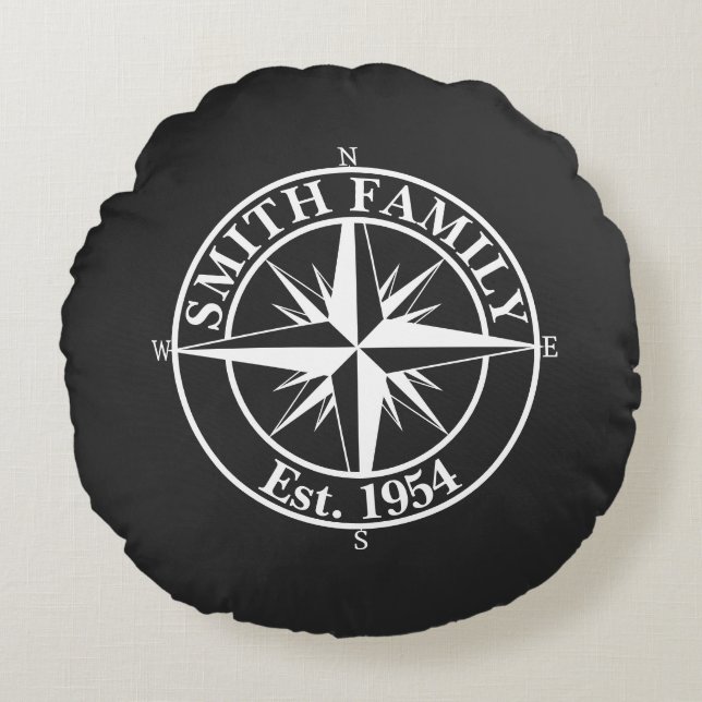 Compass Star Monogramm personalisierbares Emblem Rundes Kissen (Vorderseite)