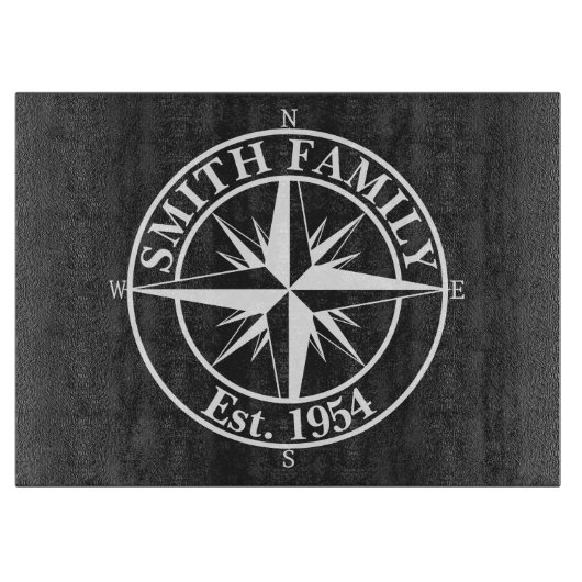 Compass Star Monogramm personalisierbares Emblem Schneidebrett (Vorderseite)